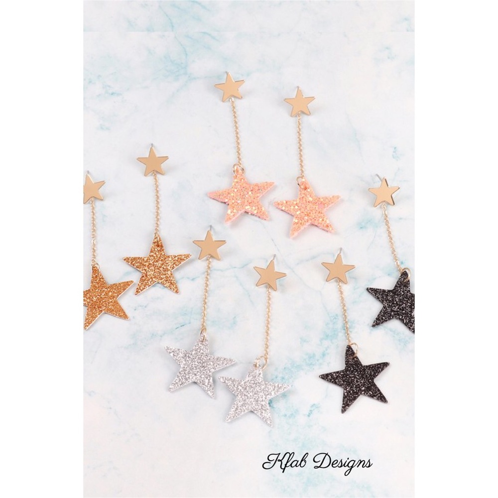 ⭐️NEW! Black Glitter Dangling Star Earrings! - Picture 3 of 3
